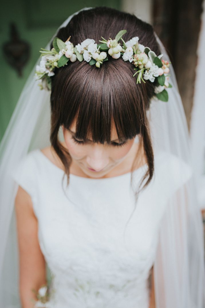 White and green delicate flower crown