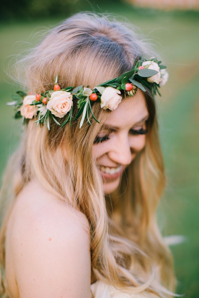 Small roses and foliage flower crown