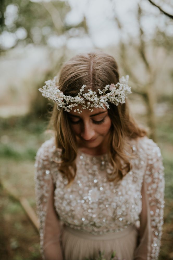 White flower crown for boho bride