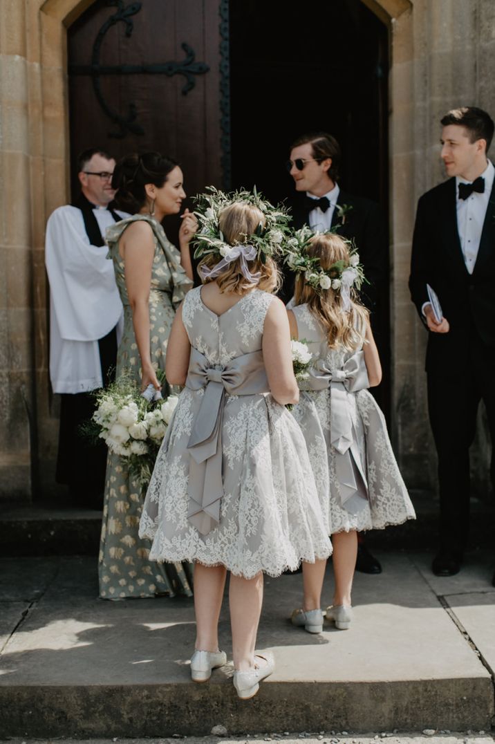 Traditional grey and white dresses with bows