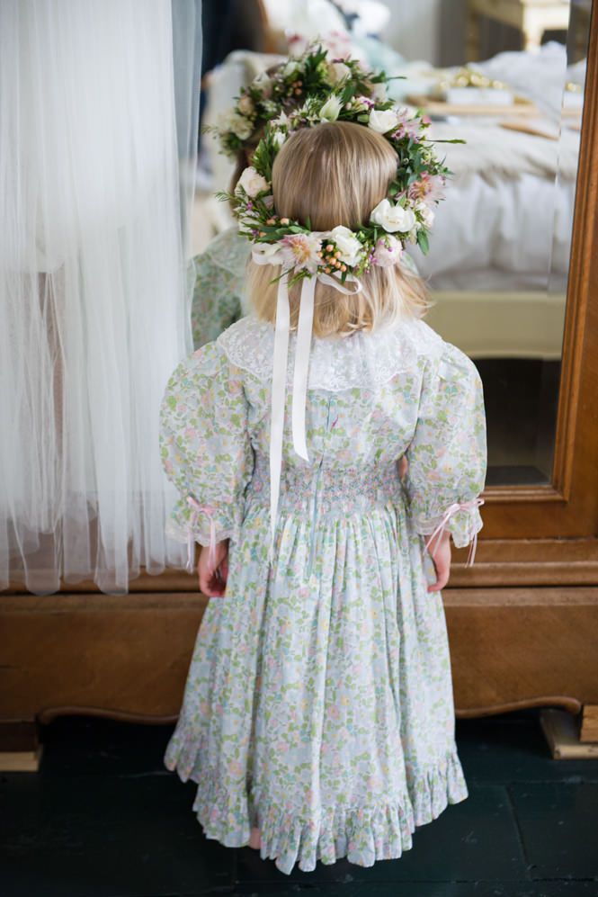 Floral flower girl dress with lace collar