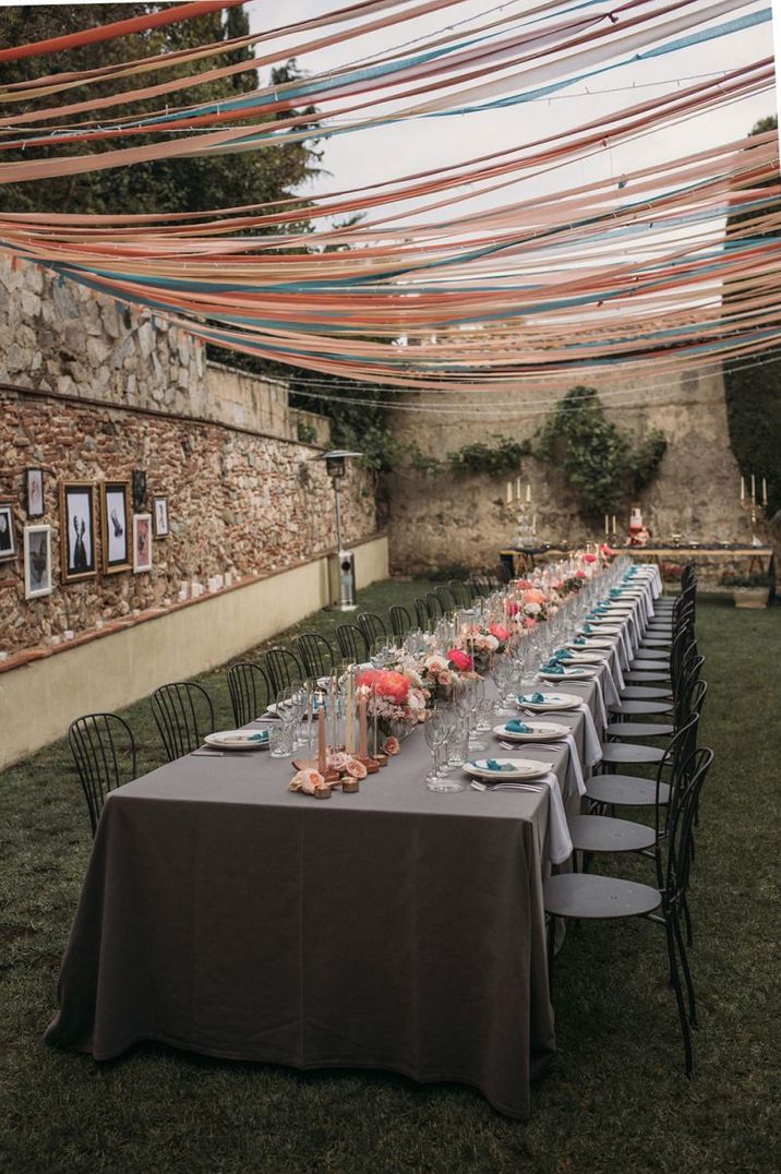 Intimate family reception with ribbon decor