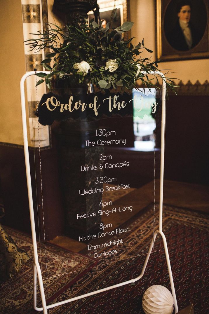 Acrylic order of the day wedding sign