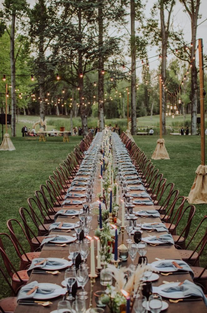 Outdoor woodland wedding reception table