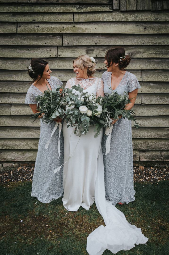 Grey lace bridesmaid dresses