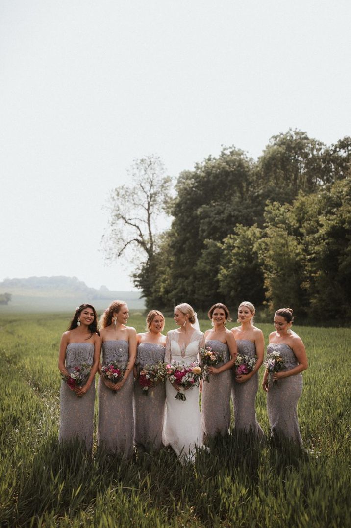 Lace grey bridesmaid dresses