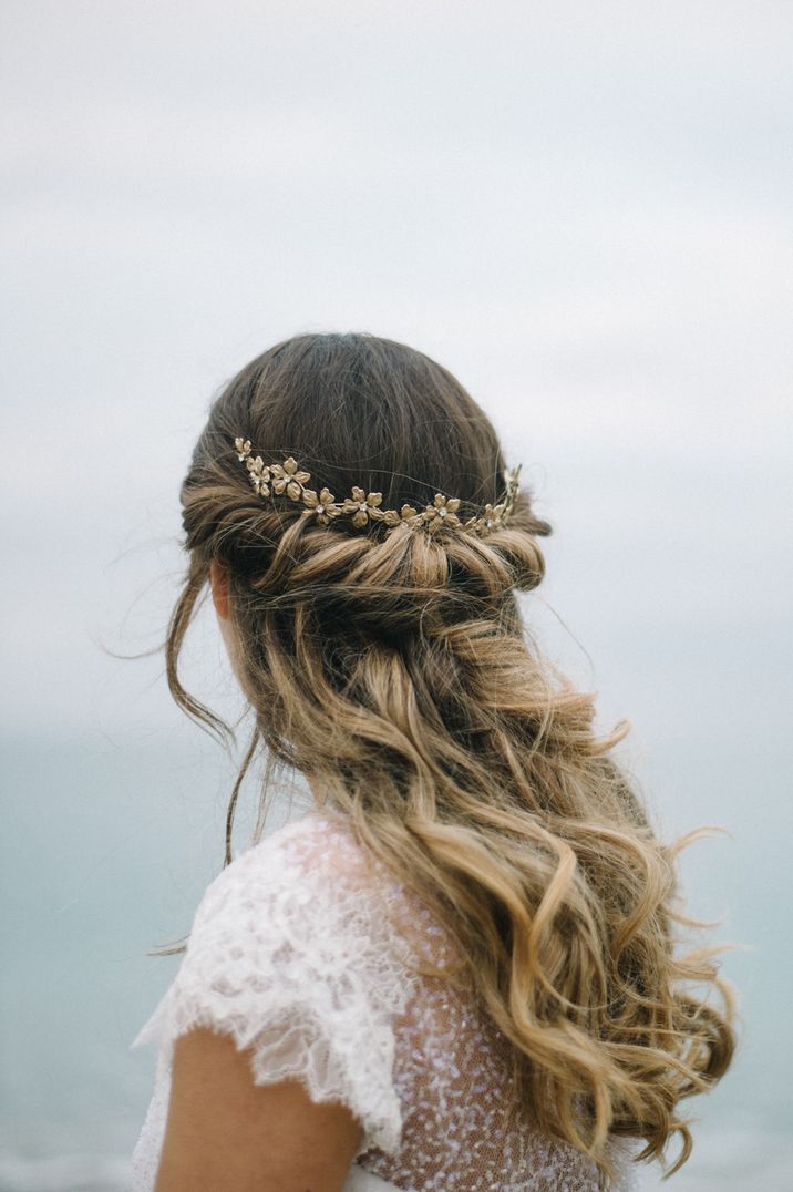 Twisted Half Up Half Down Wedding Hairstyle by  Make Up by Ione | Olivia Bossert Photography