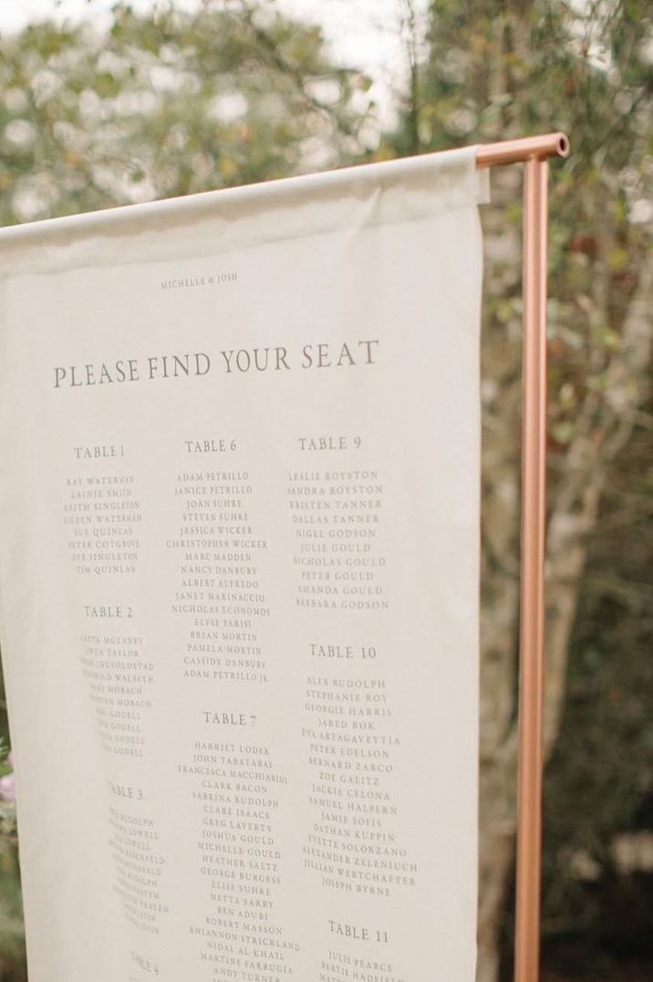 Linen Table Plan With Printed Details From Bureau Design For Jenna Hewitt Wedding | M&J Photography