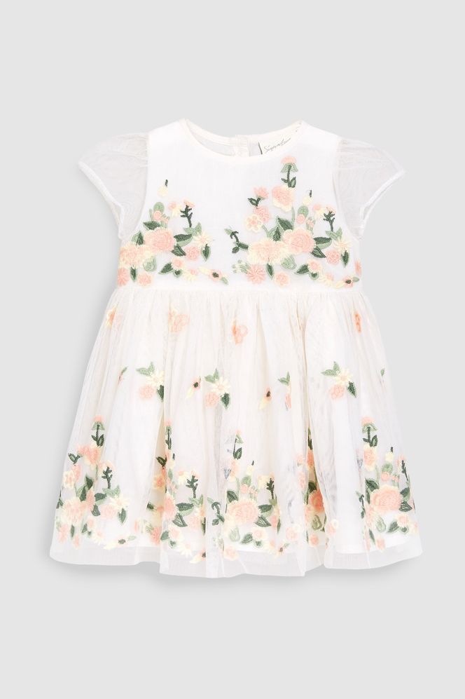 Next Ecru Floral Embridered Dress