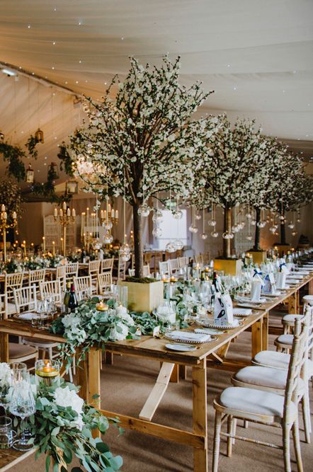 Elegant White Wedding At Iscoyd Park With Bride In Pronovias &amp; Blossom Tree Installation Marquee With Images From Steve Gerrard Photography