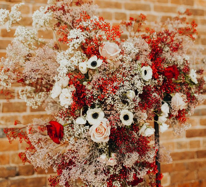 Emma Hewlett Floral Design Flower Installation with Red Gypsophila