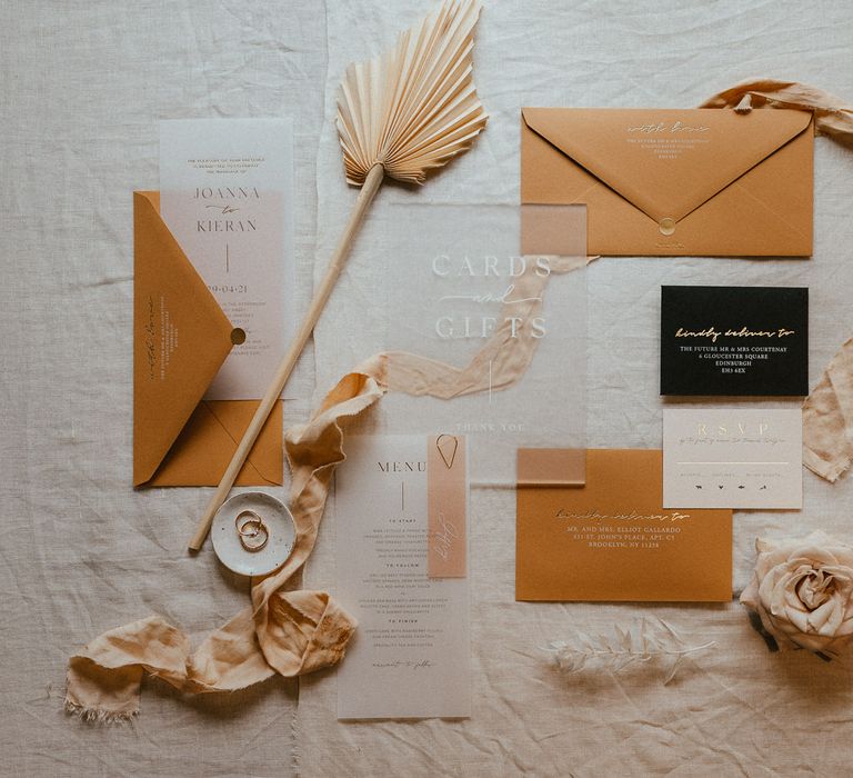 Brown, black and white stationery suite with vellum 