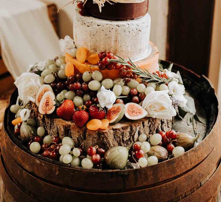 Cheese tower wedding cake for rustic barn wedding