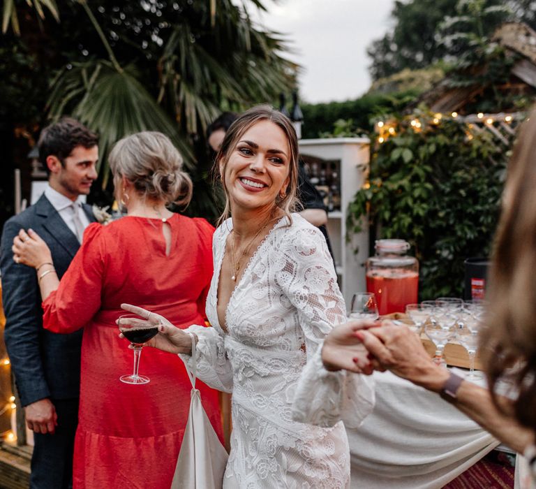 Beautiful bride in boho wedding dress