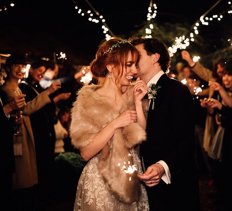 Sparkler exit for bride and groom at Oxnead Hall in Norfolk