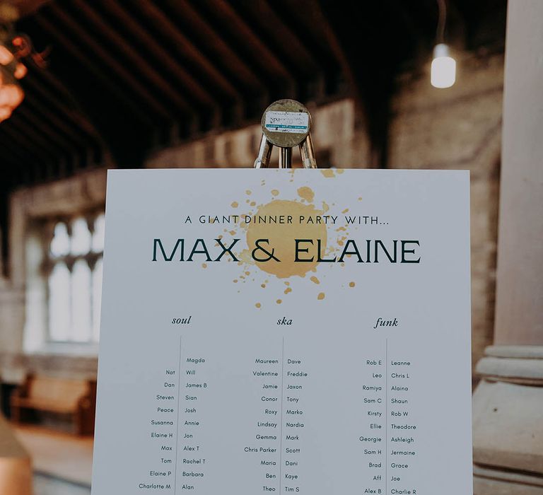 Contemporary wedding stationery featuring yellow design to top and black lettering 