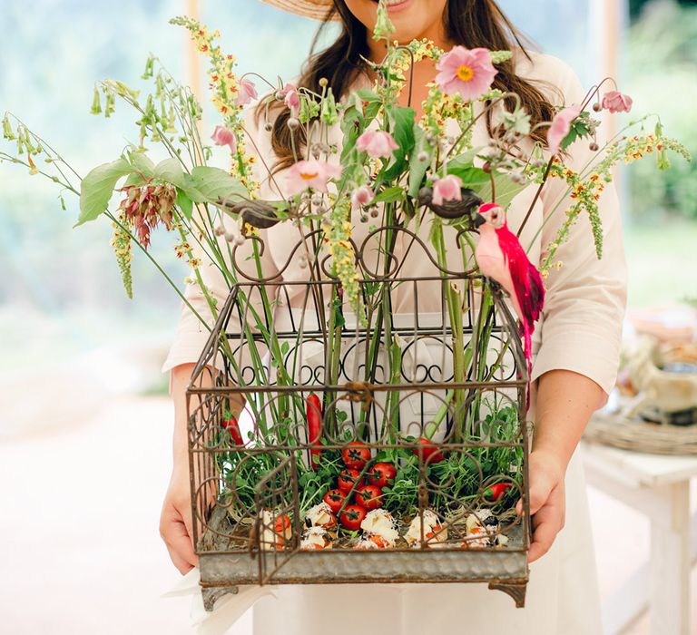 Wildflower wedding decor at marquee wedding