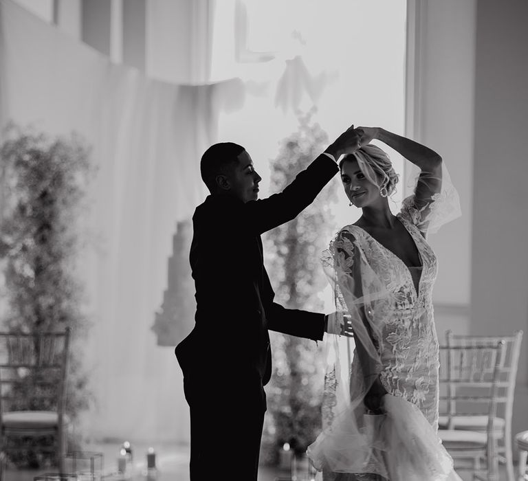 LGBTQI+ couple dancing at Hodsock Priory 