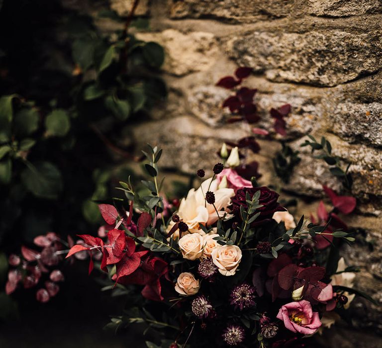 Pink, red and white bouquet of flowers with roses for the bride 