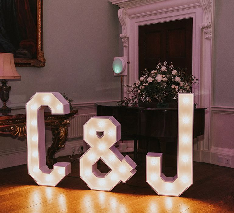 Initial letter lights decorating the dance floor 