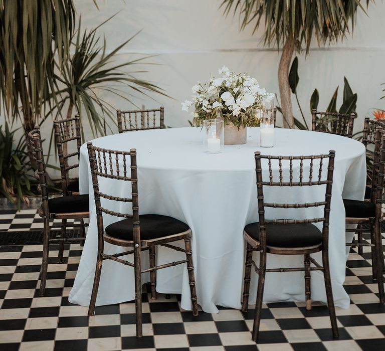 green white and black Gunnersbury Park glasshouse wedding venue 