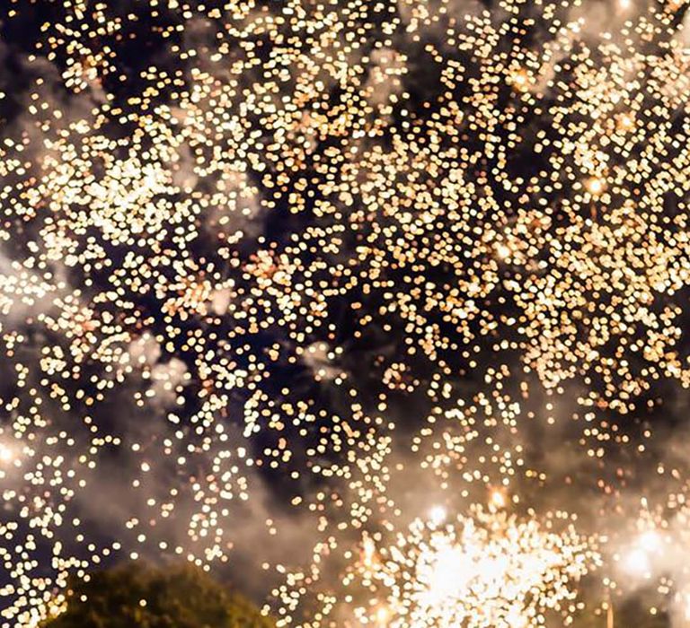 Bride and groom watching fireworks display for fun wedding entertainment