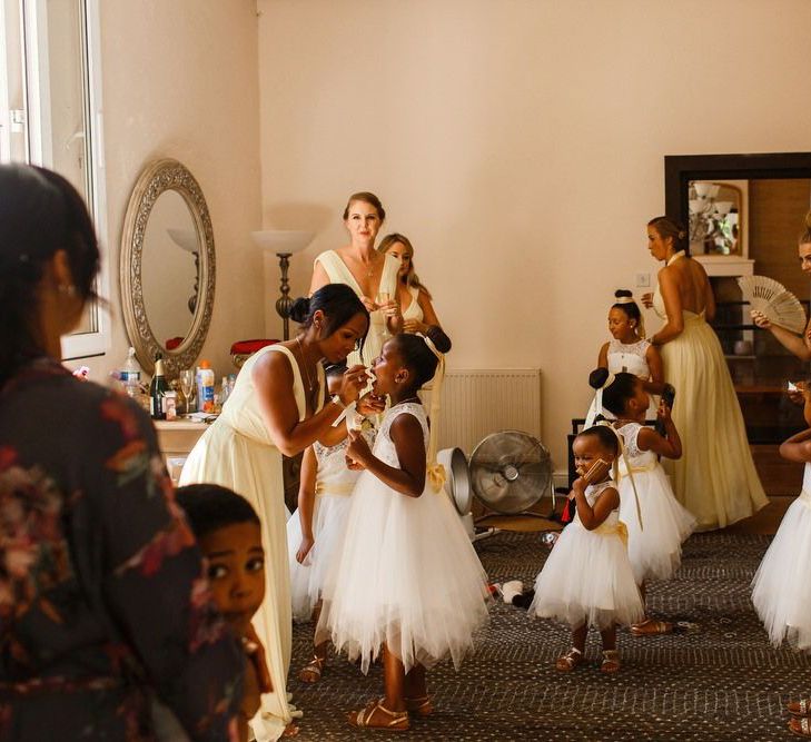 Bridesmaids getting ready for a wedding