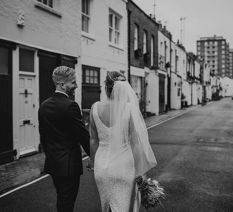 Bride and groom portraits in Marylebone, London 