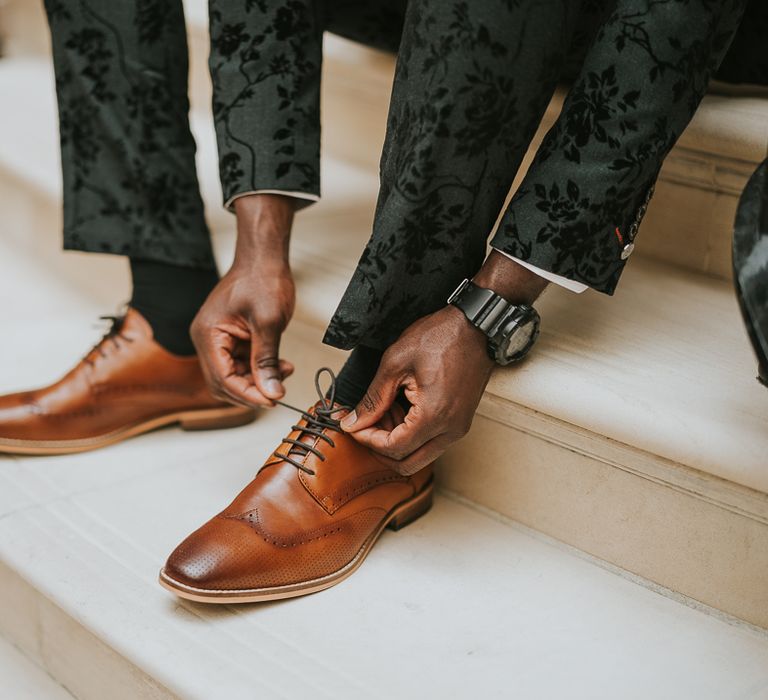 Brown tan brogue groom shoes 