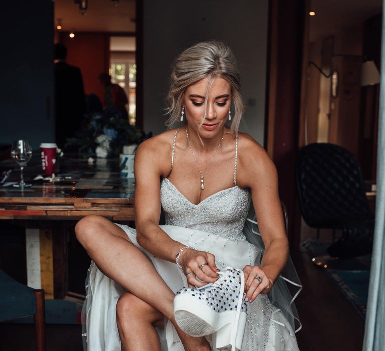 Bride wears DIY personalised platforms on wedding day