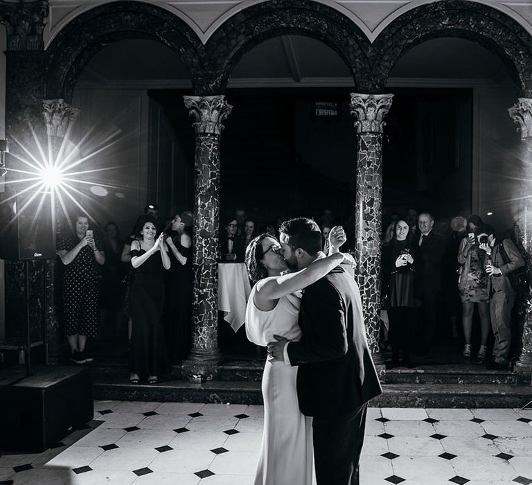 Bride & groom during first dance at Chicheley Hall 