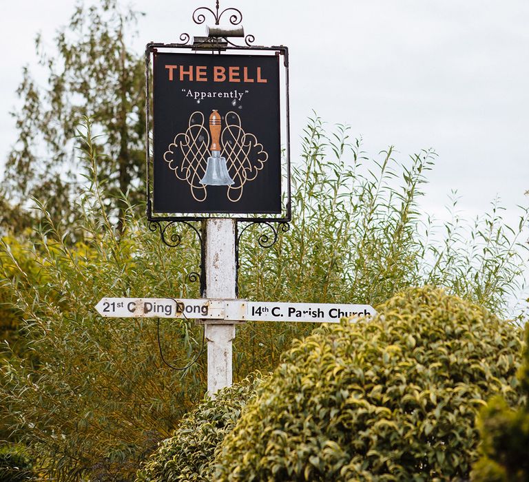 Wedding venue sign in traditional pub sign style