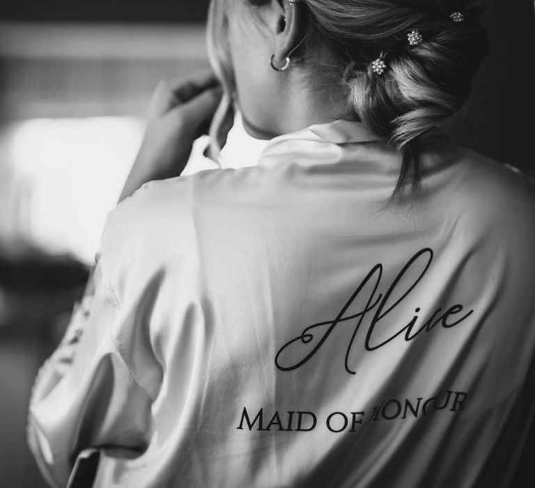 Personalised maid of honour satin getting ready robe 