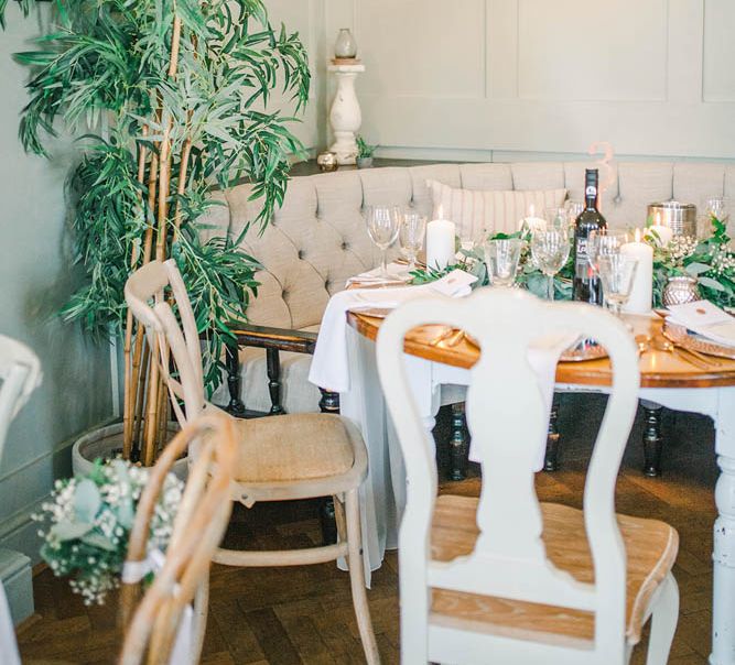 Intimate wedding reception with panelled walls 