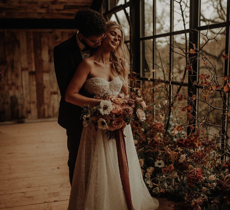 Bride and groom at Hidden River Cabins 