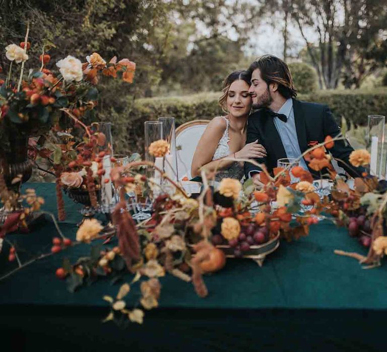 Autumn colour wedding flowers table decor