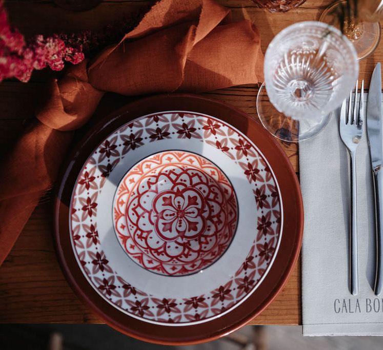 Terracotta tones for Ibiza beachside elopement wedding table