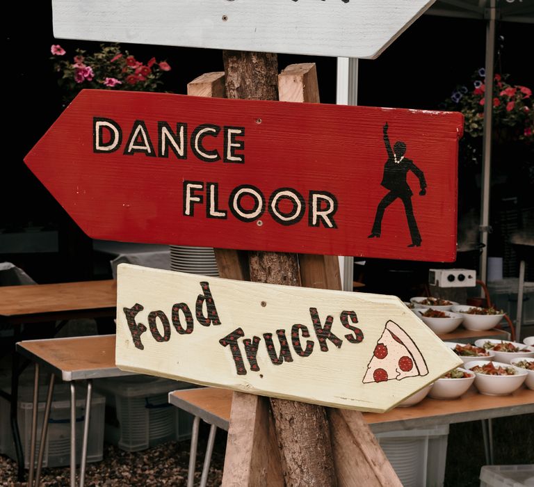 DIY festival style signs for food truck and dance floor