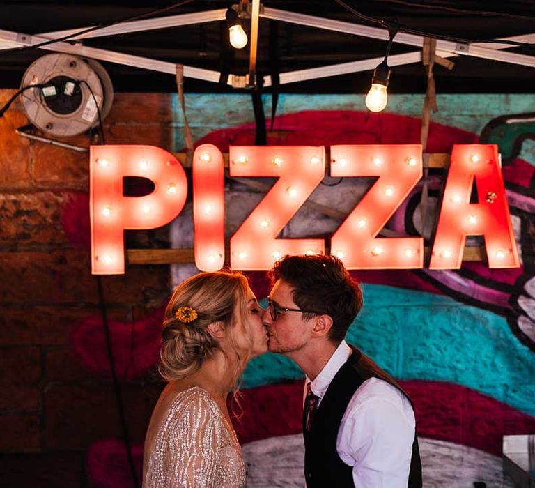 Light up pizza sign for wedding breakfast 