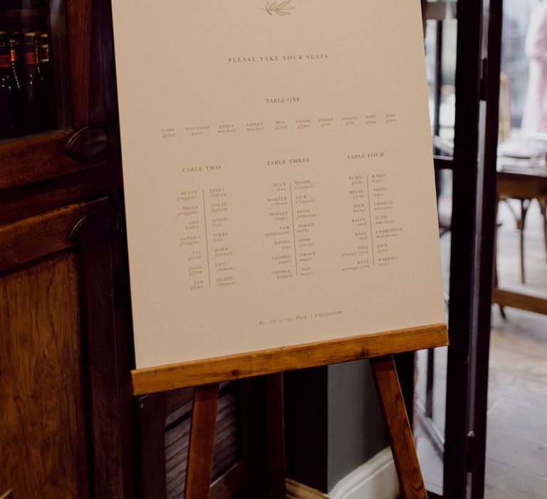 Cream seating chart wedding sign