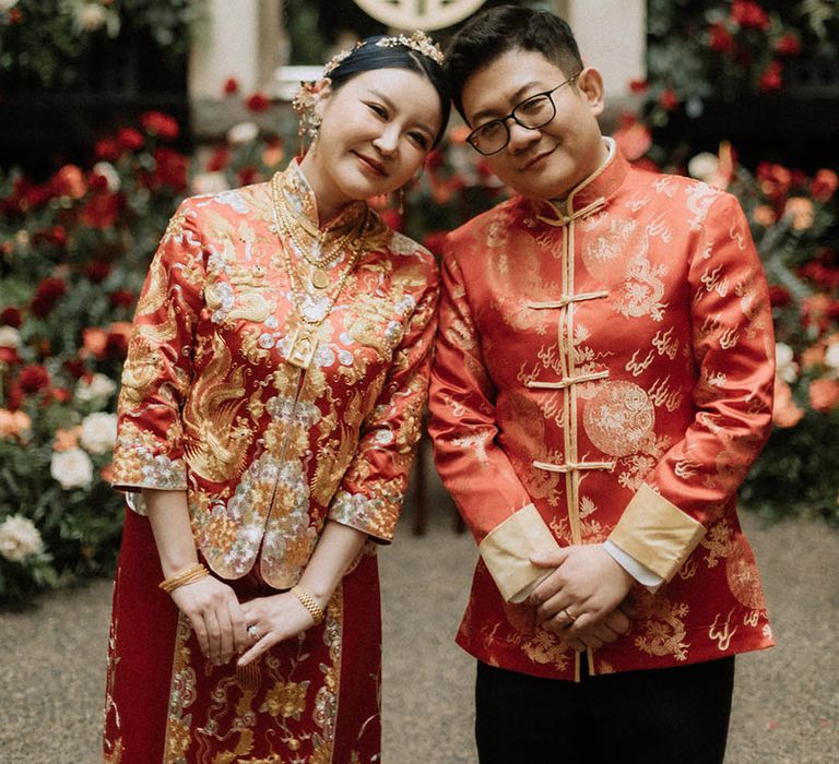 The bride and groom resting their heads together as they pose for a cute couple portrait at their Vancouver wedding 