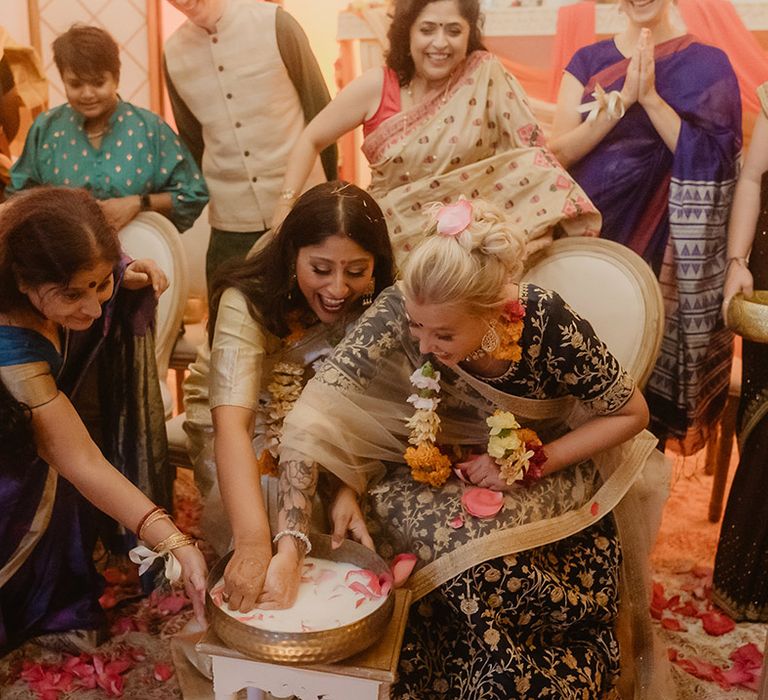 Hindu wedding ceremony sweet milk ritual 