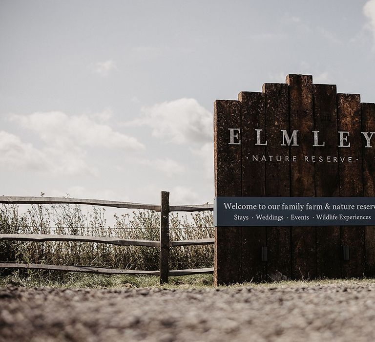 Wedding venue welcome and directional sign from Elmley Nature Reserve in Kent 