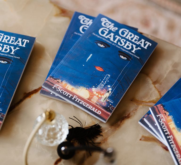 Great Gatsby book wedding favours for 1920s theme wedding 