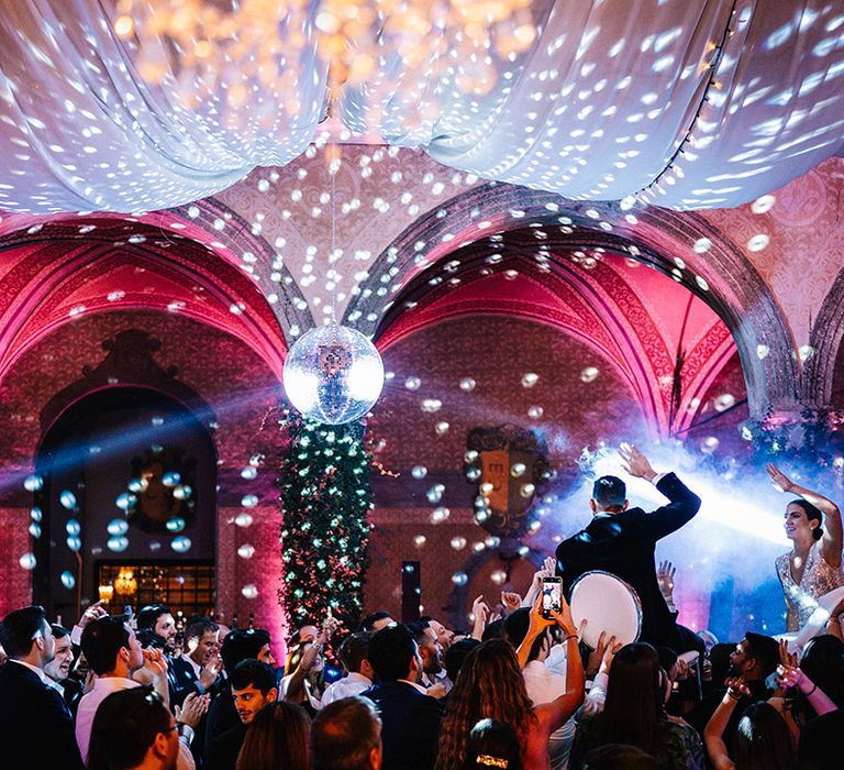 Hora Jewish wedding chair dance for the bride and groom 