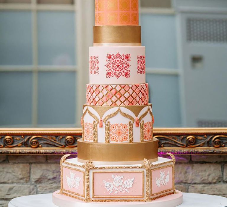 Epic seven tier wedding cake for luxury maximalist wedding 