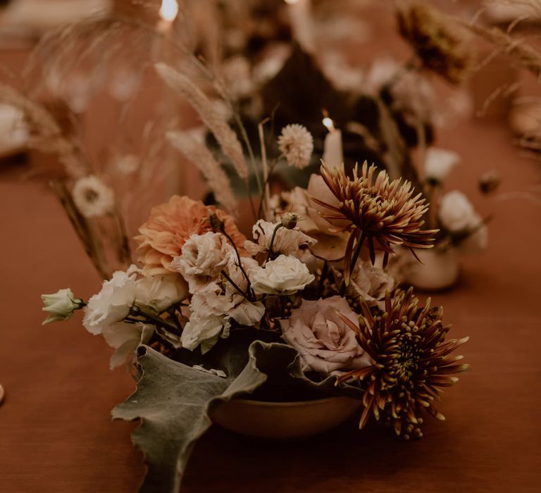 Small table floral arrangements for boho elopement 