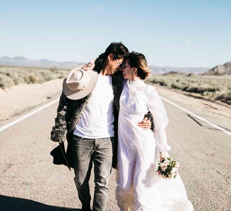 Desert wedding shoot after little white chapel wedding chapel ceremony