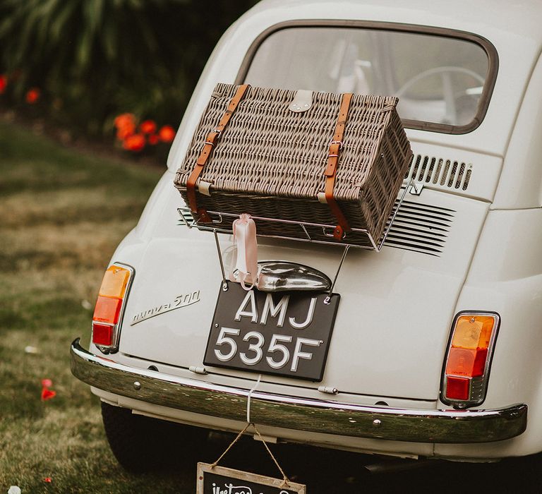 Vintage 1968 Fiat 500 restored for wedding day complete with hamper to the back