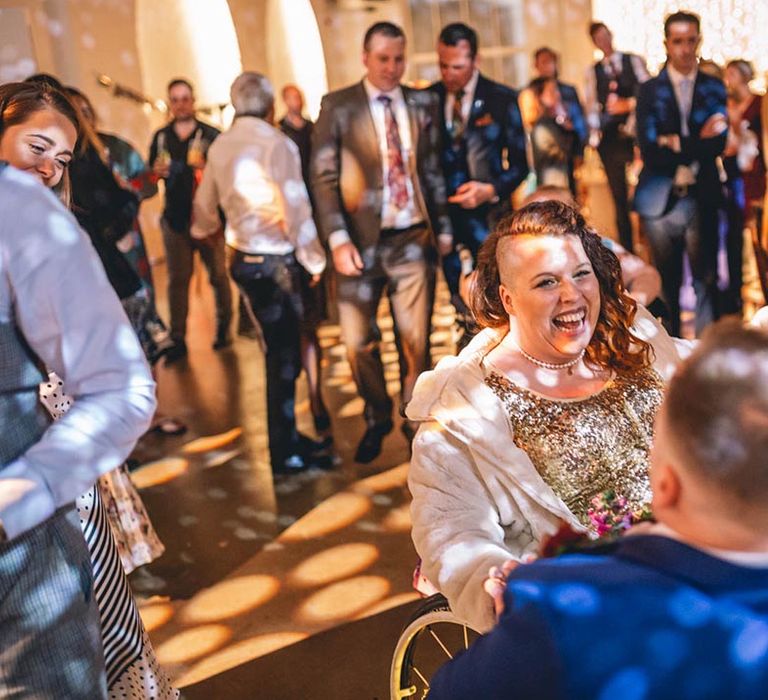 Wedding guests dance at The Chainstore Trinity Buoy Wharf wedding venue